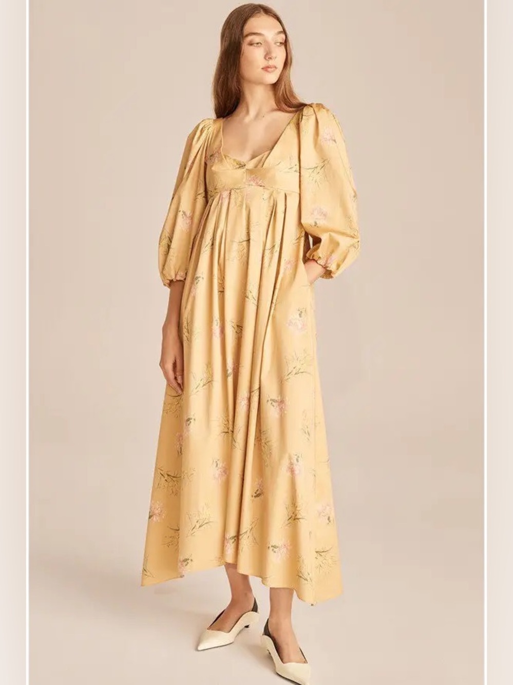 NWT Rebecca Taylor Sylvie Floral Puff-Sleeve Maxi Dress in Ochre Yellow - Size 6